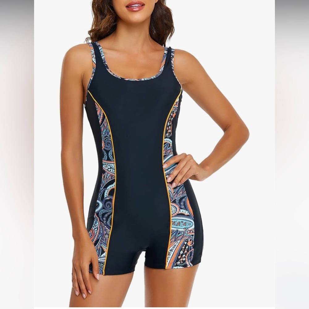 NWT Retail $119 Black and Multicolor Swimwear